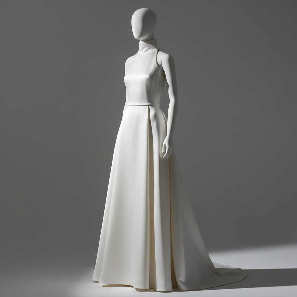 Modern minimalist gelinlik, mikado saten